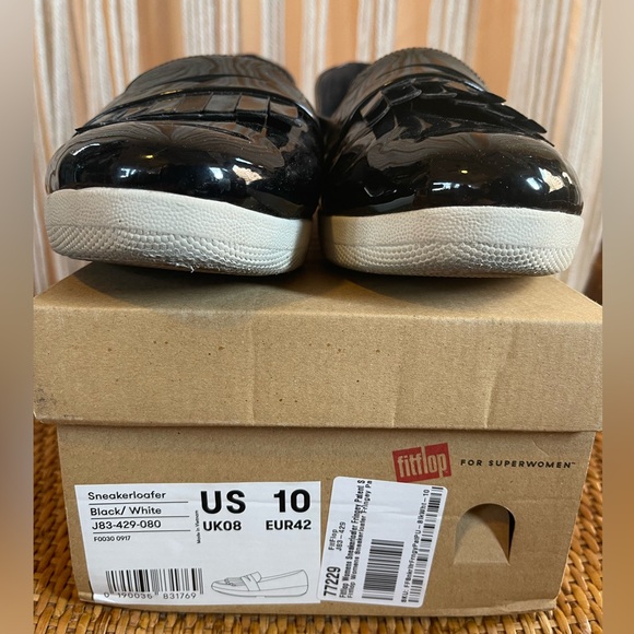 FitFlop Sneakerloafer Black/White Loafers fringey patent size 10 - Picture 12 of 12
